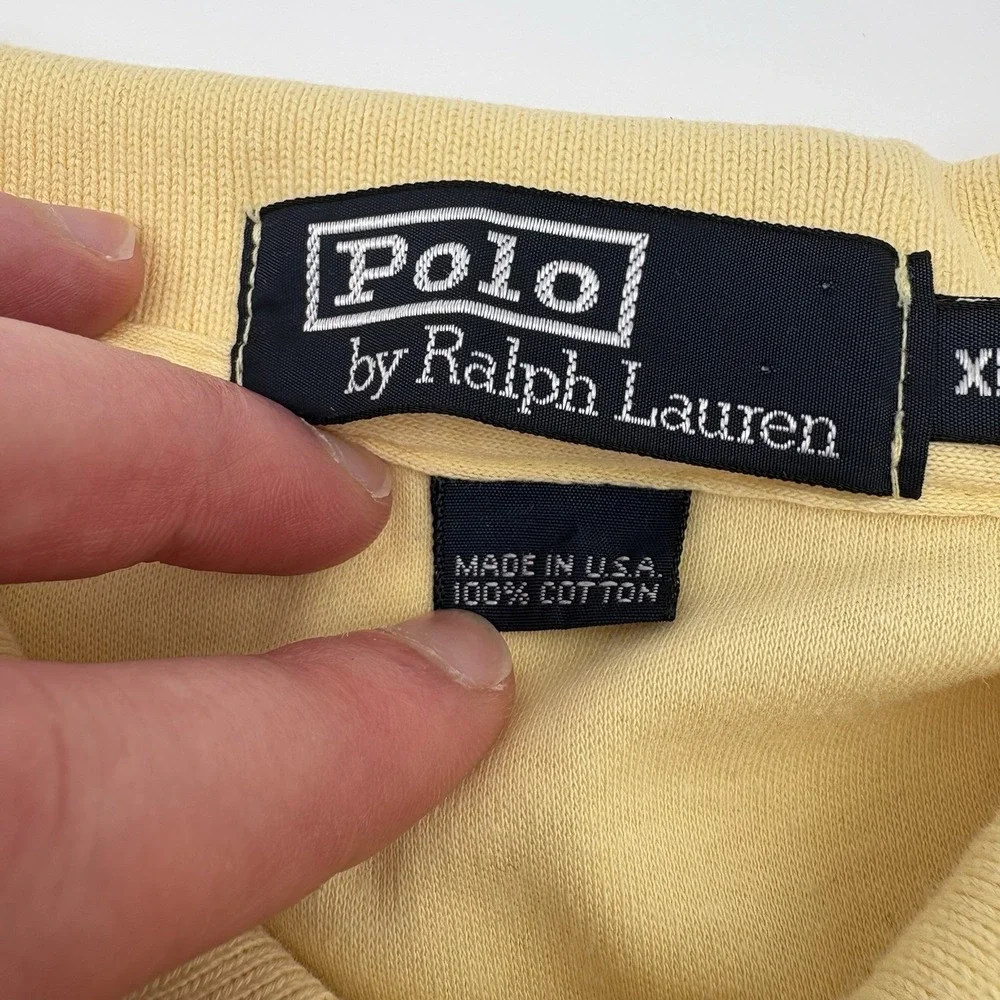 Vintage Polo Ralph Lauren Shirt XL Made in USA Yellow Blue Pony 90s Cotton